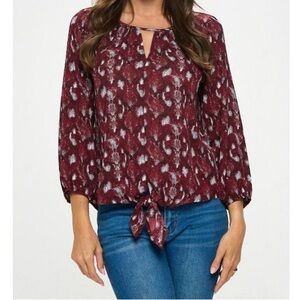 West K Burgundy Snake Print Blouse